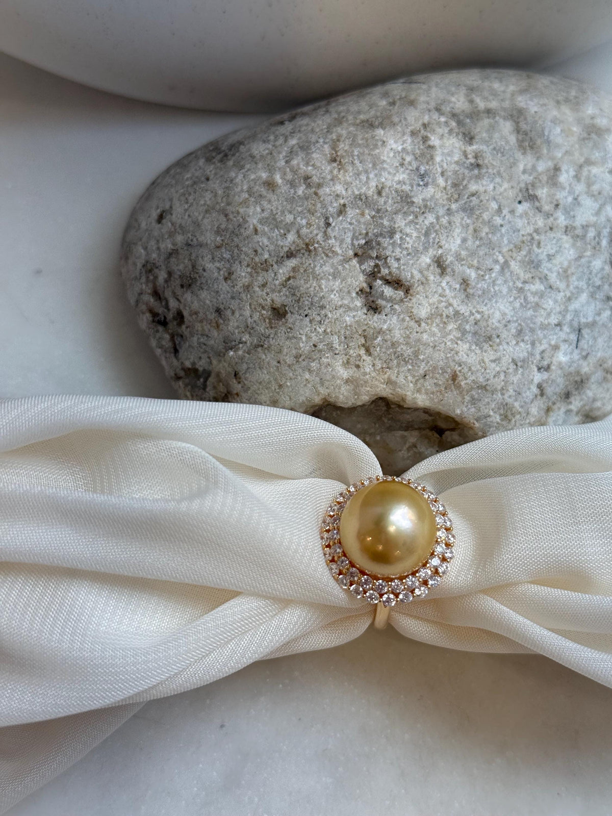 14.2mm South sea golden ocean pearl Ring: Extreme luster mirrored, 2cm dia, S925 silver adjustable Vintage Ring.