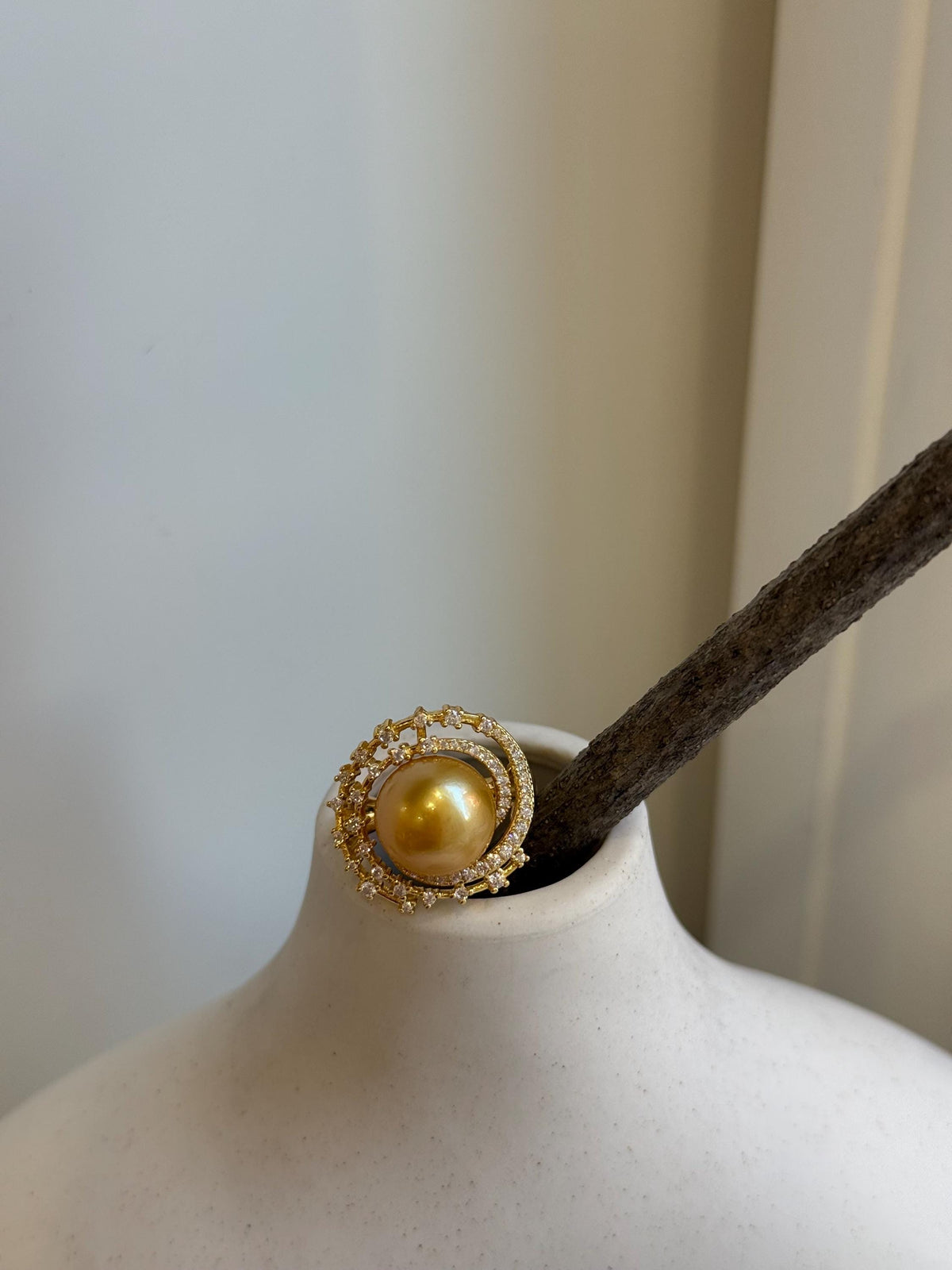 11.5mm South sea golden ocean pearl Ring: Extreme luster mirrored, S925 silver adjustable Vintage Ring.