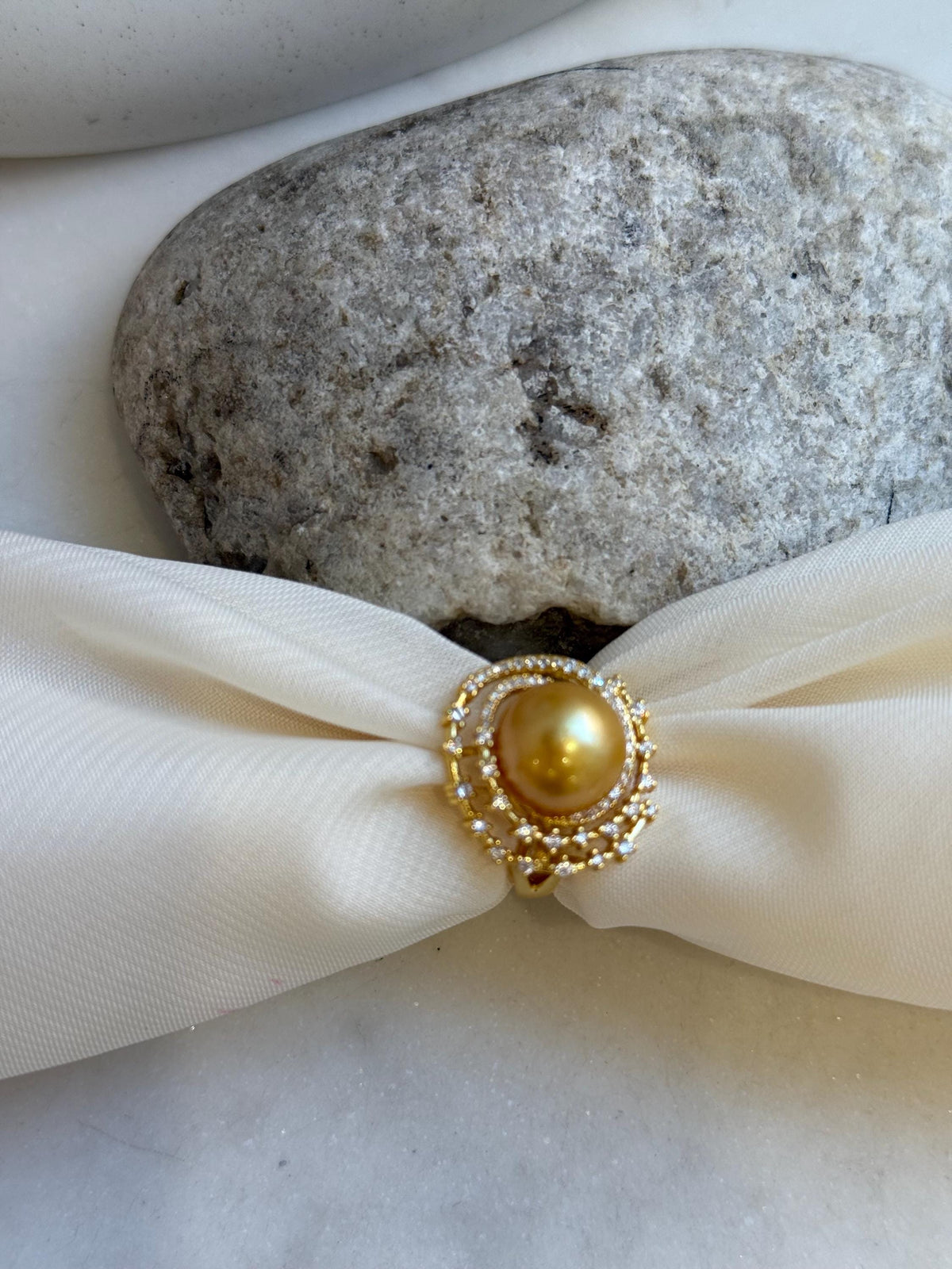 11.5mm South sea golden ocean pearl Ring: Extreme luster mirrored, S925 silver adjustable Vintage Ring.