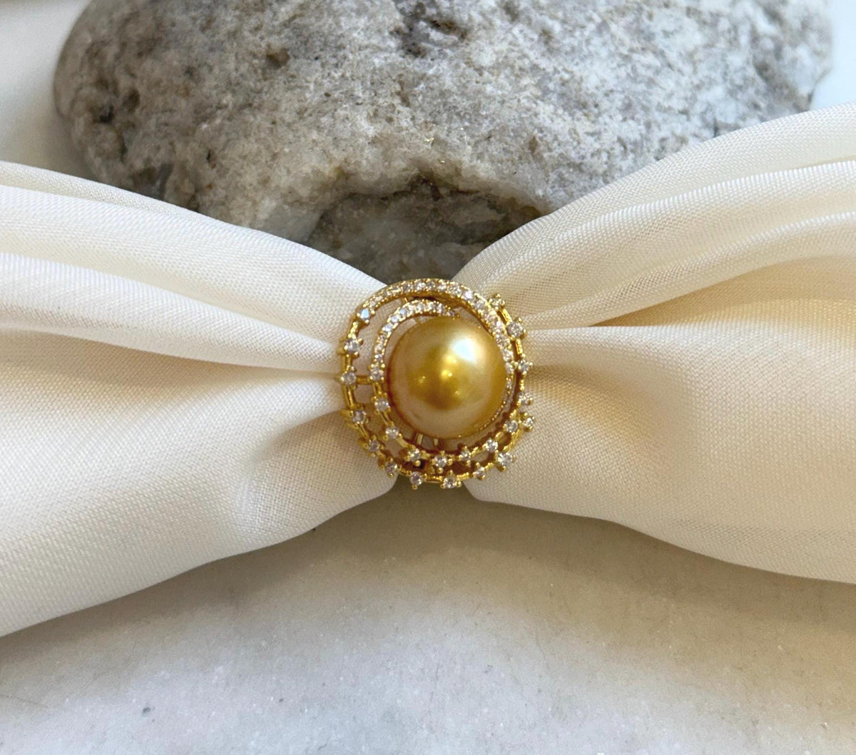 11.5mm South sea golden ocean pearl Ring: Extreme luster mirrored, S925 silver adjustable Vintage Ring.