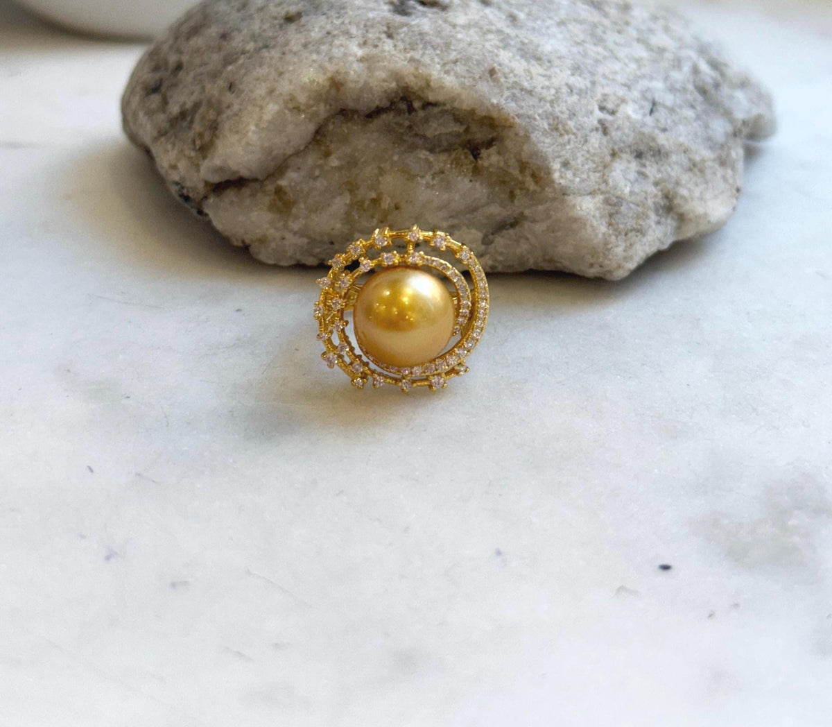 11.5mm South sea golden ocean pearl Ring: Extreme luster mirrored, S925 silver adjustable Vintage Ring. gift for her holiday