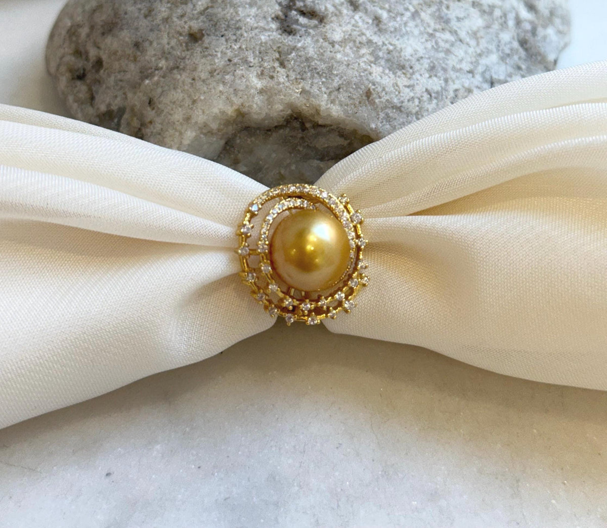 11.5mm South sea golden ocean pearl Ring: Extreme luster mirrored, S925 silver adjustable Vintage Ring.