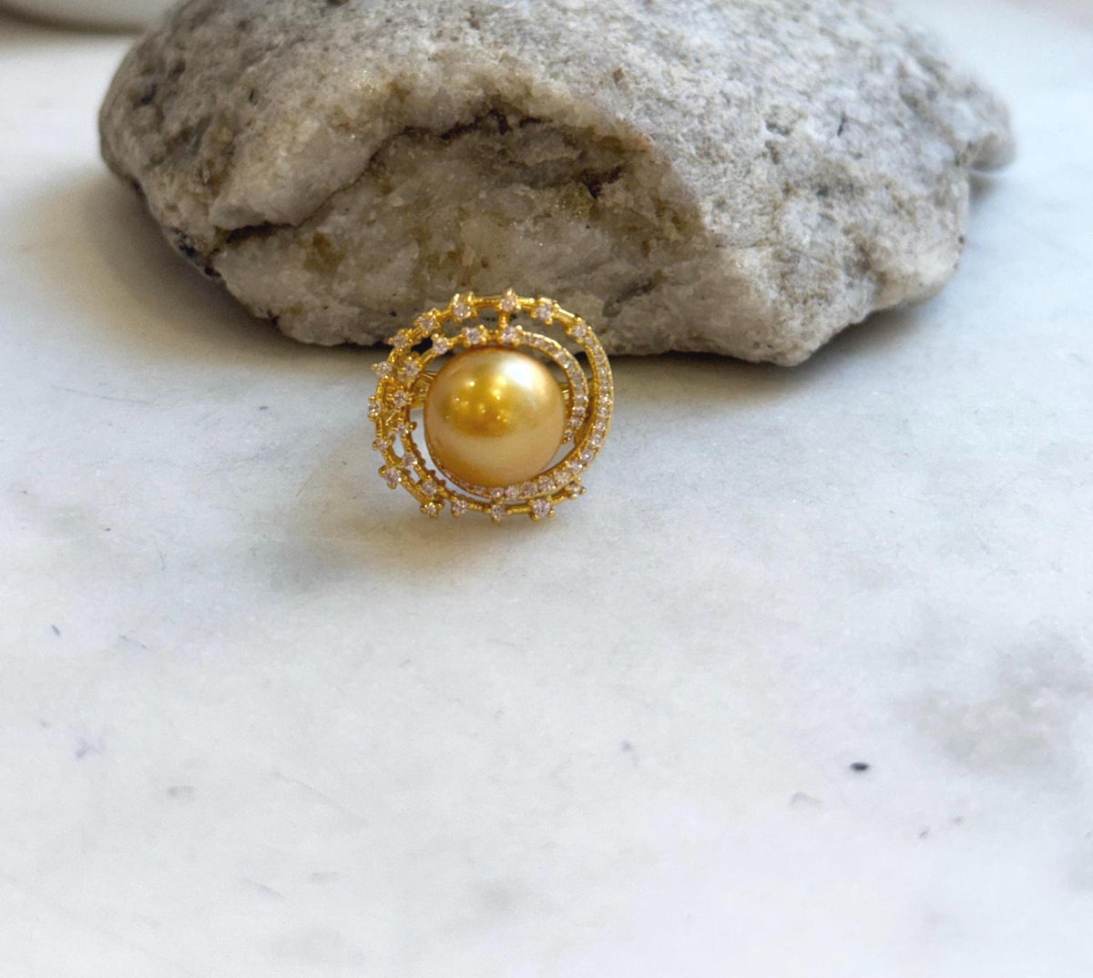 11.5mm South sea golden ocean pearl Ring: Extreme luster mirrored, S925 silver adjustable Vintage Ring.