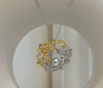 Akoya ocean pearl Floral brooch pendant 2in1: Extreme luster mirrored, 7.4mm, Blue silver. s925 silver chain not included.