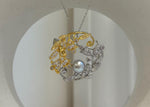 Akoya ocean pearl Floral brooch pendant 2in1: Extreme luster mirrored, 7.4mm, Blue silver. s925 silver chain not included.