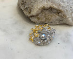 Akoya ocean pearl Floral brooch pendant 2in1: Extreme luster mirrored, 7.4mm, Blue silver. s925 silver chain not included.