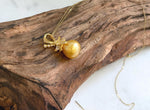 12.6mm South Sea Ocean deep Golden Butterfly bow Pendant:  Extreme Luster mirrored, 2.6cm high, S925 silver pendant chain set.