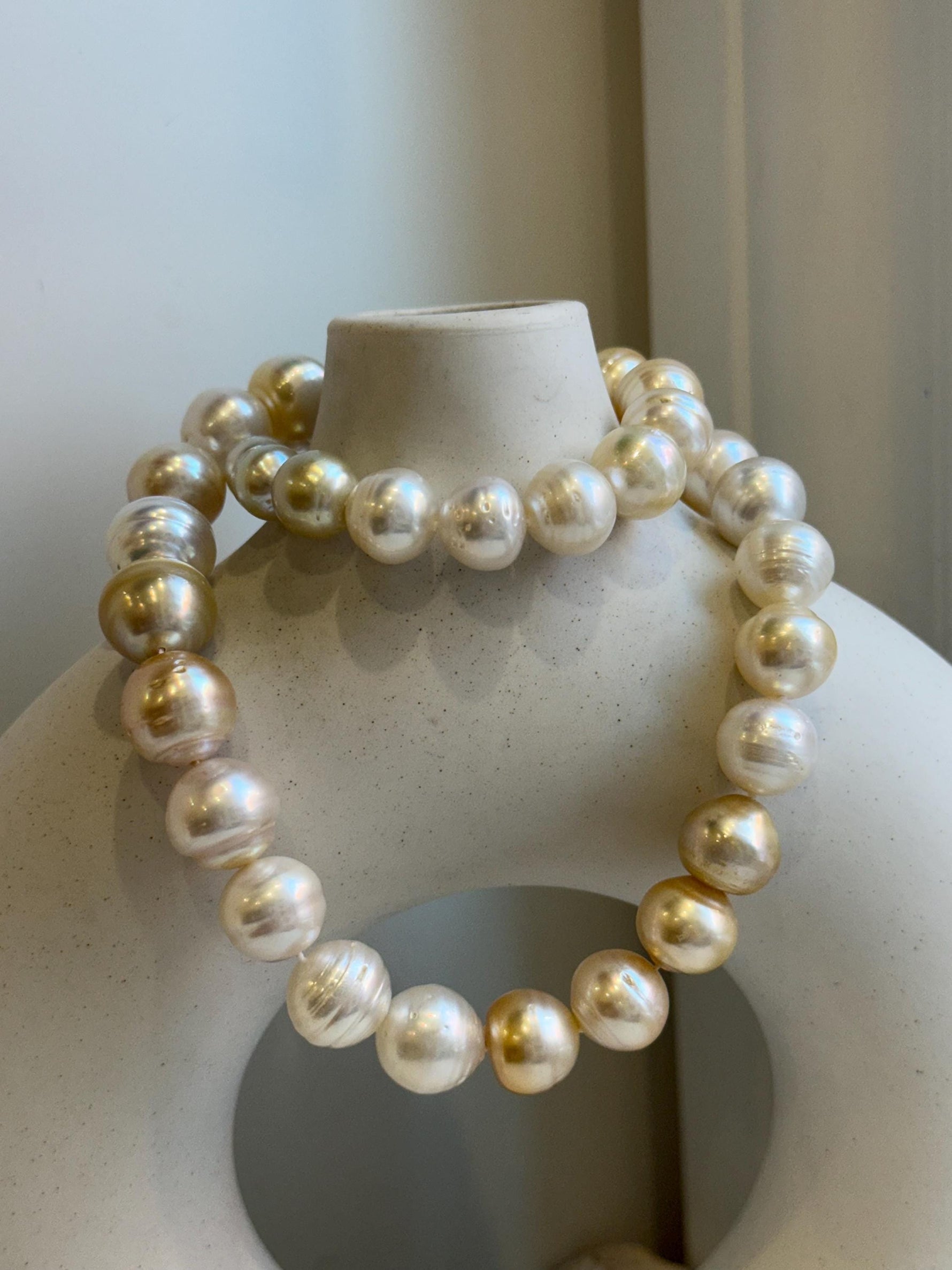9.8-14.8m 36pcs South sea Golden Australian Ocean pearls necklace choker:  Extreme luster, Hand knotted 18.9”, S925 silver necklace strand. gift for her anniversary