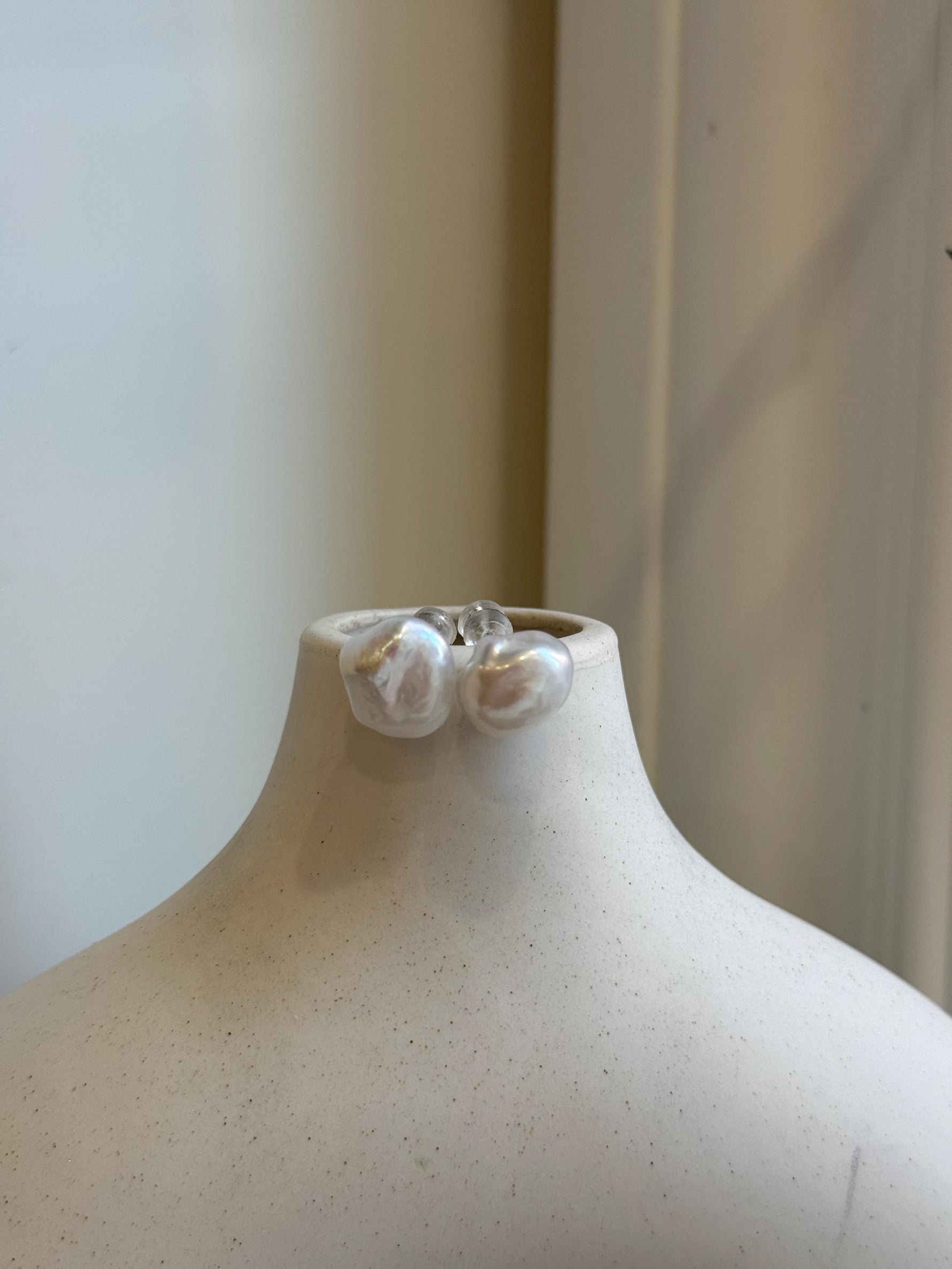 12mm Freshwater Keshi Pearls Earrings: Extreme luster mirrored, white iridescent, S925 silver minimalist earrings studs.