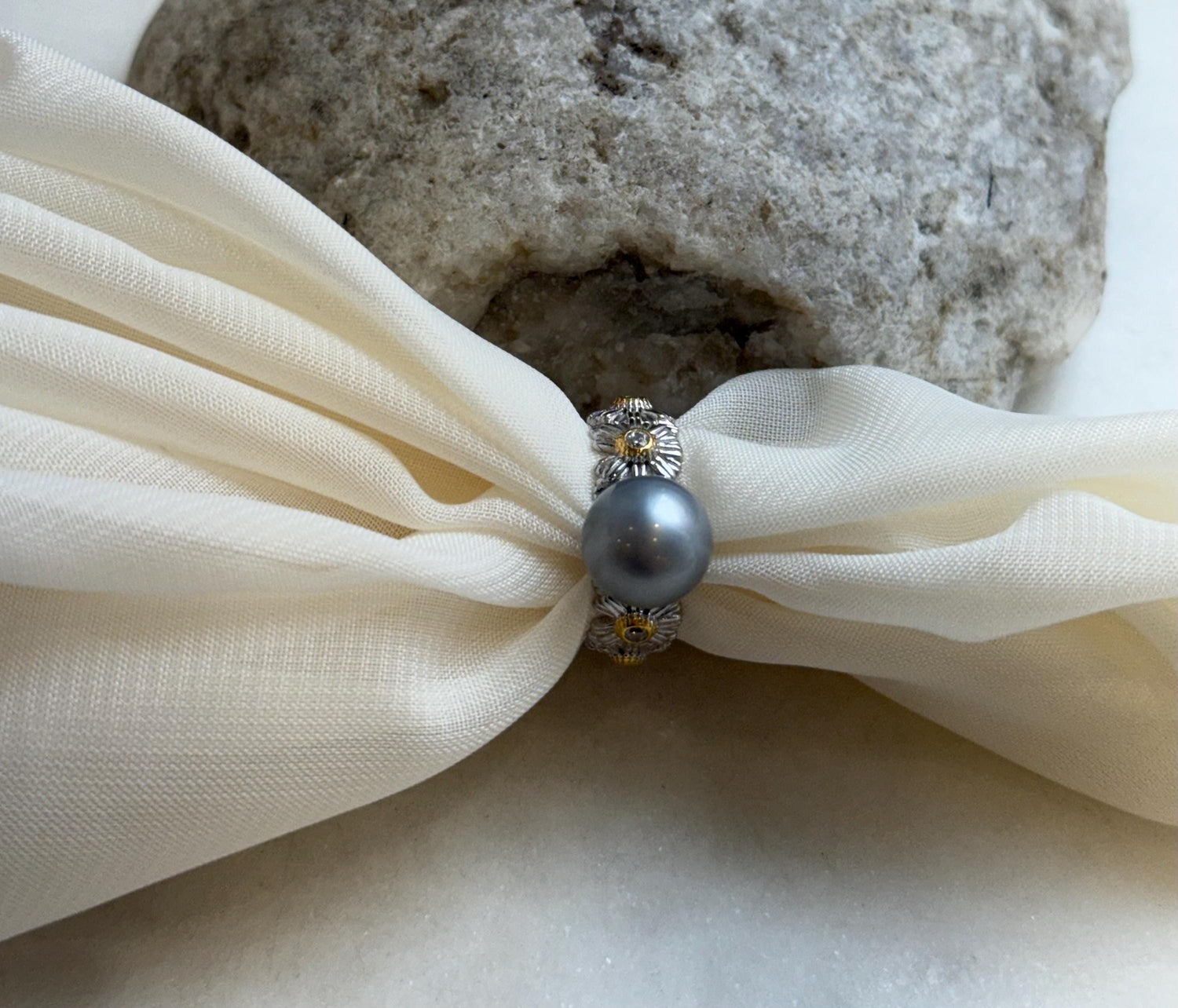 9.9mm Tahitian Ocean Platinum Pearl Ring: Extreme luster mirrored, S925 silver BOHO adjustable Ring.