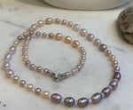 20” 5.5-7.9mm Multicolor Pearls Necklace: Extreme luster mirrored, S925 silver Long necklace with moonstones. gift for her birthday