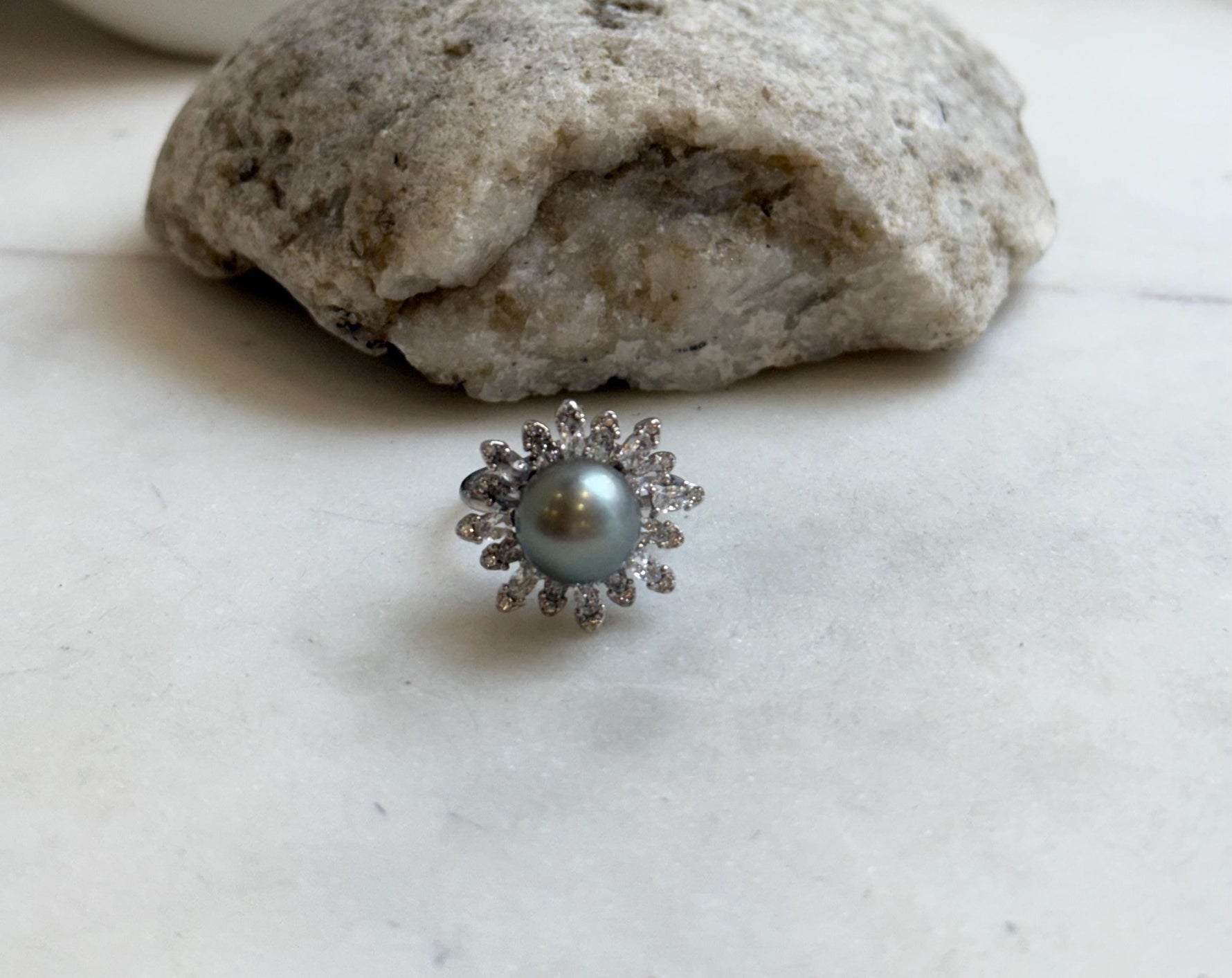 10.1mm Tahitian Ocean Platinum Pearl Ring: Extreme luster mirrored, S925 silver Floral adjustable Ring.