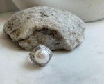 13.6mm Freshwater Edison cold white round pearl Ring:  Extreme luster mirrored, S925 silver adjustable ring. Pearl Jewelry Idea. gift for her
