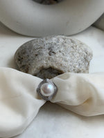 13.6mm Freshwater Edison cold white round pearl Ring:  Extreme luster mirrored, S925 silver adjustable ring. Pearl Jewelry Idea. gift for her