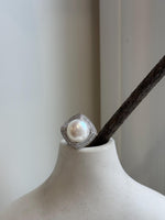 13.6mm Freshwater Edison cold white round pearl Ring:  Extreme luster mirrored, S925 silver adjustable ring. Pearl Jewelry Idea. gift for her