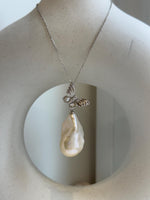 16.2x28mm white baroque pearl butterfly pendant: Extreme luster, s925 silver chain set. Pearl jewelry idea. gift for her holiday