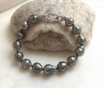 7.5” In Sale 14pcs Tahitian Ocean peacock green Pearls Exceptional Elegant Bracelet unique gift for her, hand knotted.8.7-9.8mm