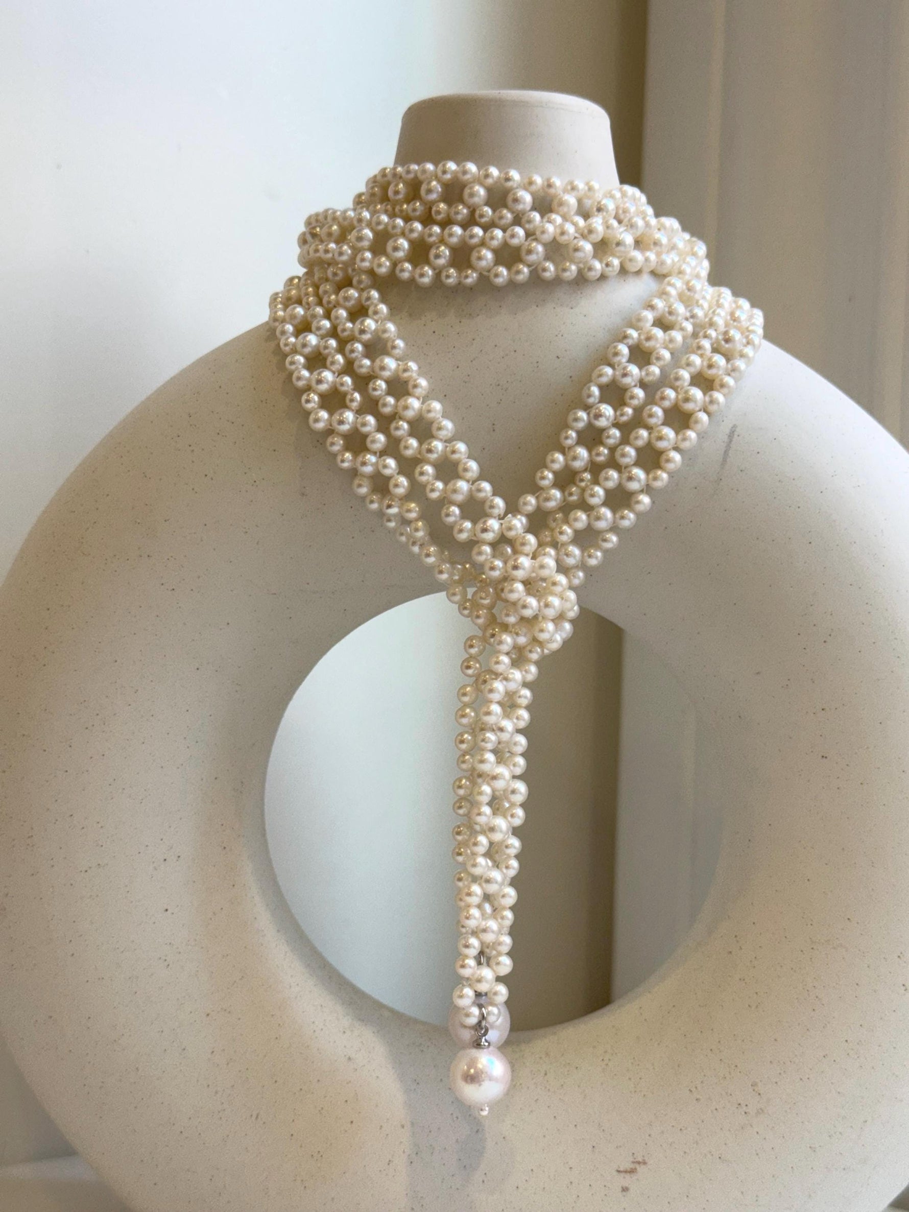 40.2” White Round Pearls Necklace or waist belt: Extreme luster mirrored, thousand pearls. for her daily wear