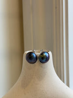 15mm ocean Mabe earrings: Extreme luster mirrored, blue purple pearls, s925 silver edges and studs. gift for her daily wear