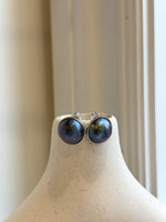 15mm ocean Mabe earrings: Extreme luster mirrored, blue purple pearls, s925 silver edges and studs.