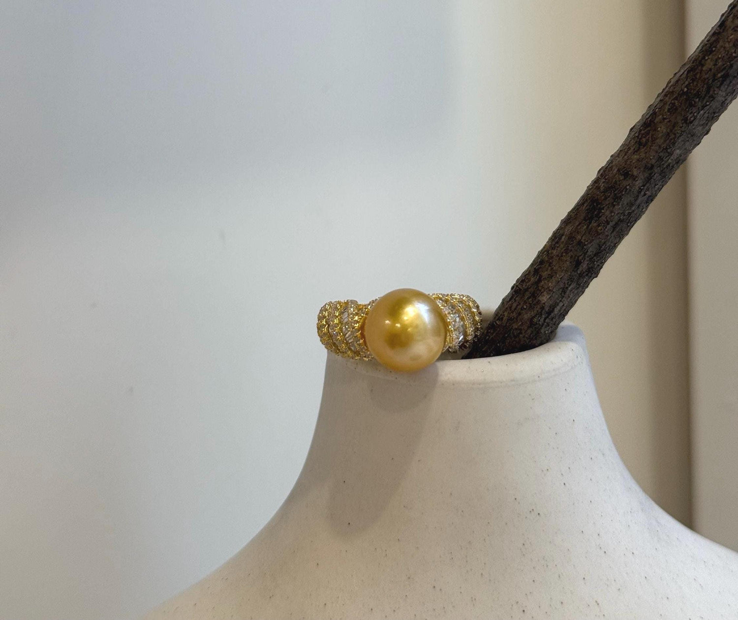 10.1mm South sea deep golden ocean pearl Ring: Extreme luster mirrored, S925 silver with gold plated adjustable Vintage Ring.