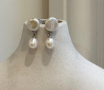 6.7-10.2mm Freshwater white Keshi pearls Earrings: Extreme luster mirrored, 2.2cm high, S925 silver earrings.Pearl Jewelry Idea.