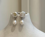 6.7-10.2mm Freshwater white Keshi pearls Earrings: Extreme luster mirrored, 2.2cm high, S925 silver earrings.Pearl Jewelry Idea. office wear earrings