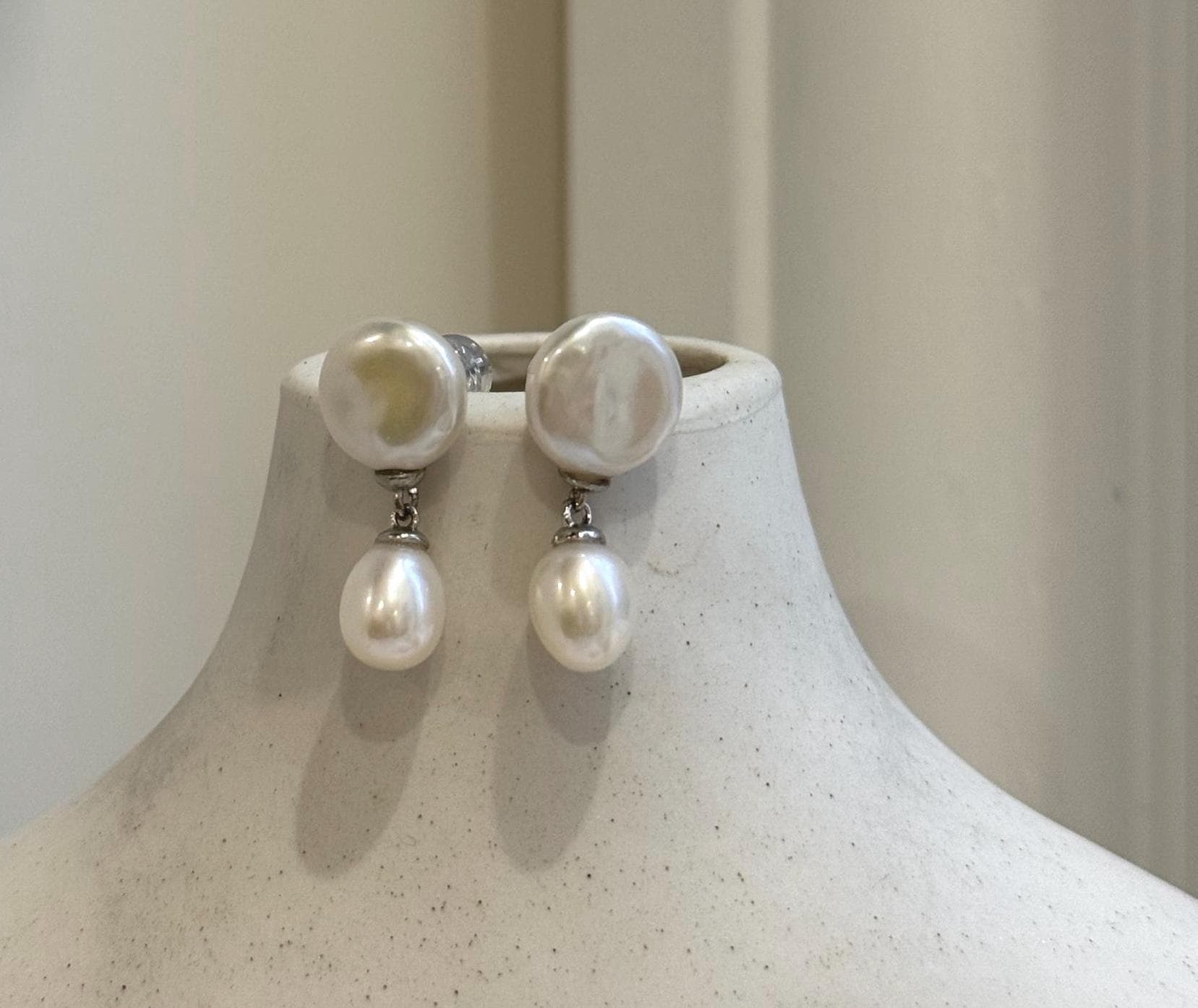 6.7-10.2mm Freshwater white Keshi pearls Earrings: Extreme luster mirrored, 2.2cm high, S925 silver earrings.Pearl Jewelry Idea. office wear earrings