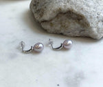7.9mm Freshwater pearls Earrings: Extreme luster mirrored, Metallic rose lilac, 1.9cm high, S925 silver earrings.Pearl Jewelry Idea.