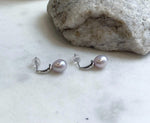 7.9mm Freshwater pearls Earrings: Extreme luster mirrored, Metallic rose lilac, 1.9cm high, S925 silver earrings.Pearl Jewelry Idea.