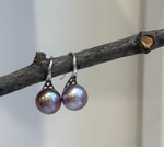 9.3mm Freshwater Edison pearls S925 silver High heel Earrings: Extreme luster mirrored, Metallic purple lavender.Pearl Jewelry Idea.
