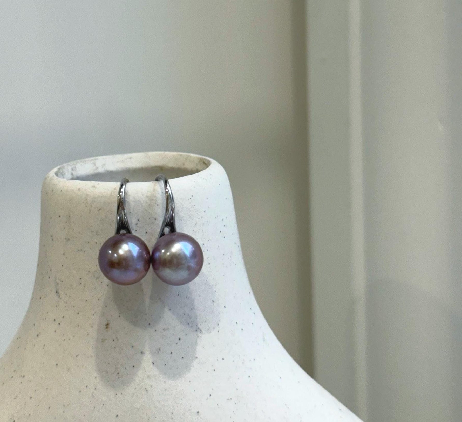 9.3mm Freshwater Edison pearls S925 silver High heel Earrings: Extreme luster mirrored, Metallic purple lavender.Pearl Jewelry Idea. gift for her birthday