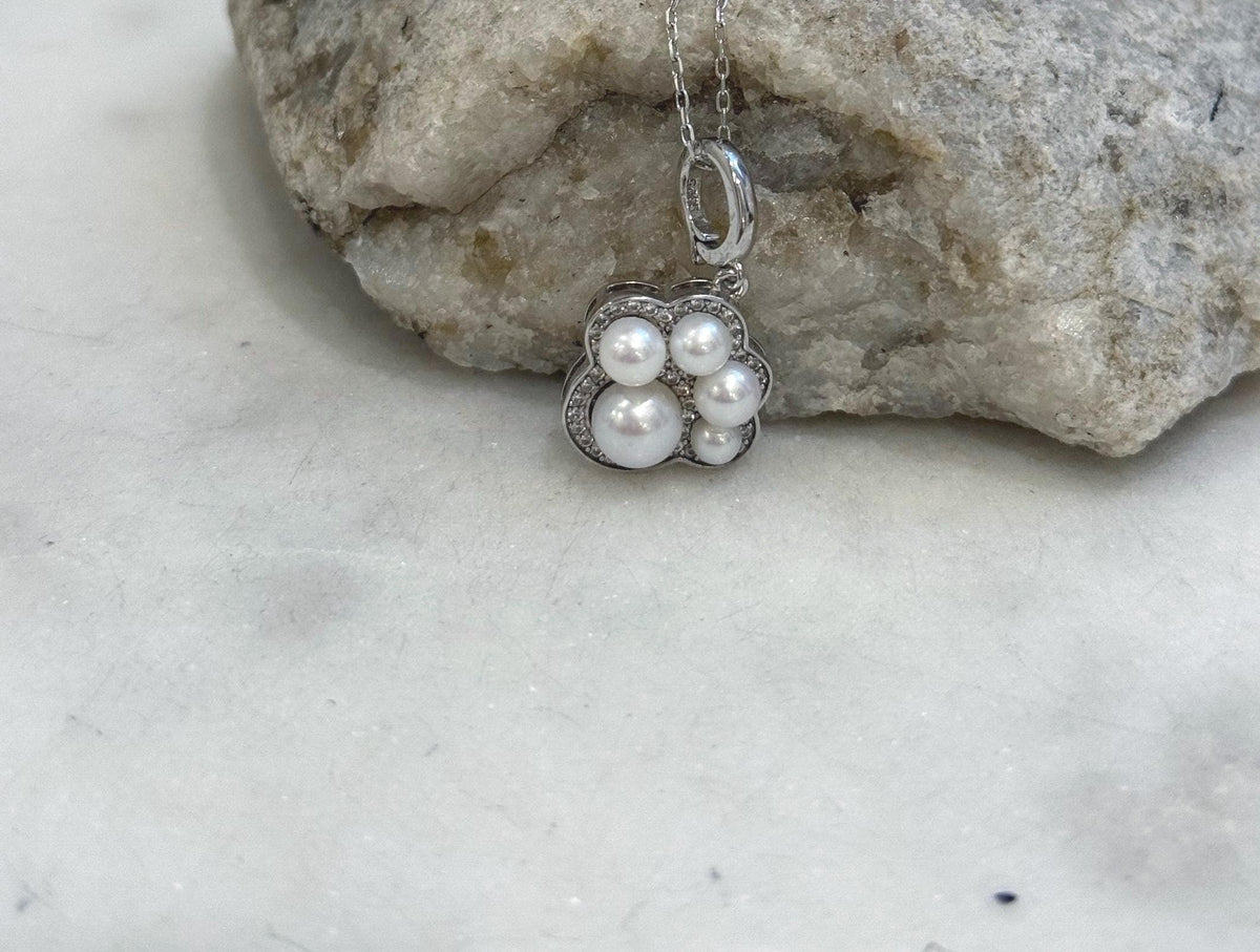 5pcs White Pearls Cat Paw pendant: Extreme luster mirrored, 3.2-5.9mm, S925 silver Cute pendant chain set. Pearl jewelry idea. gift for her graduation