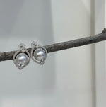 7.5mm Akoya ocean Blue silver pearls earings: Extreme luster mirrored, 1.4x1.9cm, s925 silver earrings. Pearl jewelry idea.