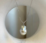South sea golden baroque Pearl pendant: Extreme luster mirrored, silver golden pearl, 14.7x19.5mm, S925 silver cool pendant chain set.