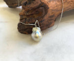 South sea golden baroque Pearl pendant: Extreme luster mirrored, silver golden pearl, 14.7x19.5mm, S925 silver cool pendant chain set. gift for her  holiday