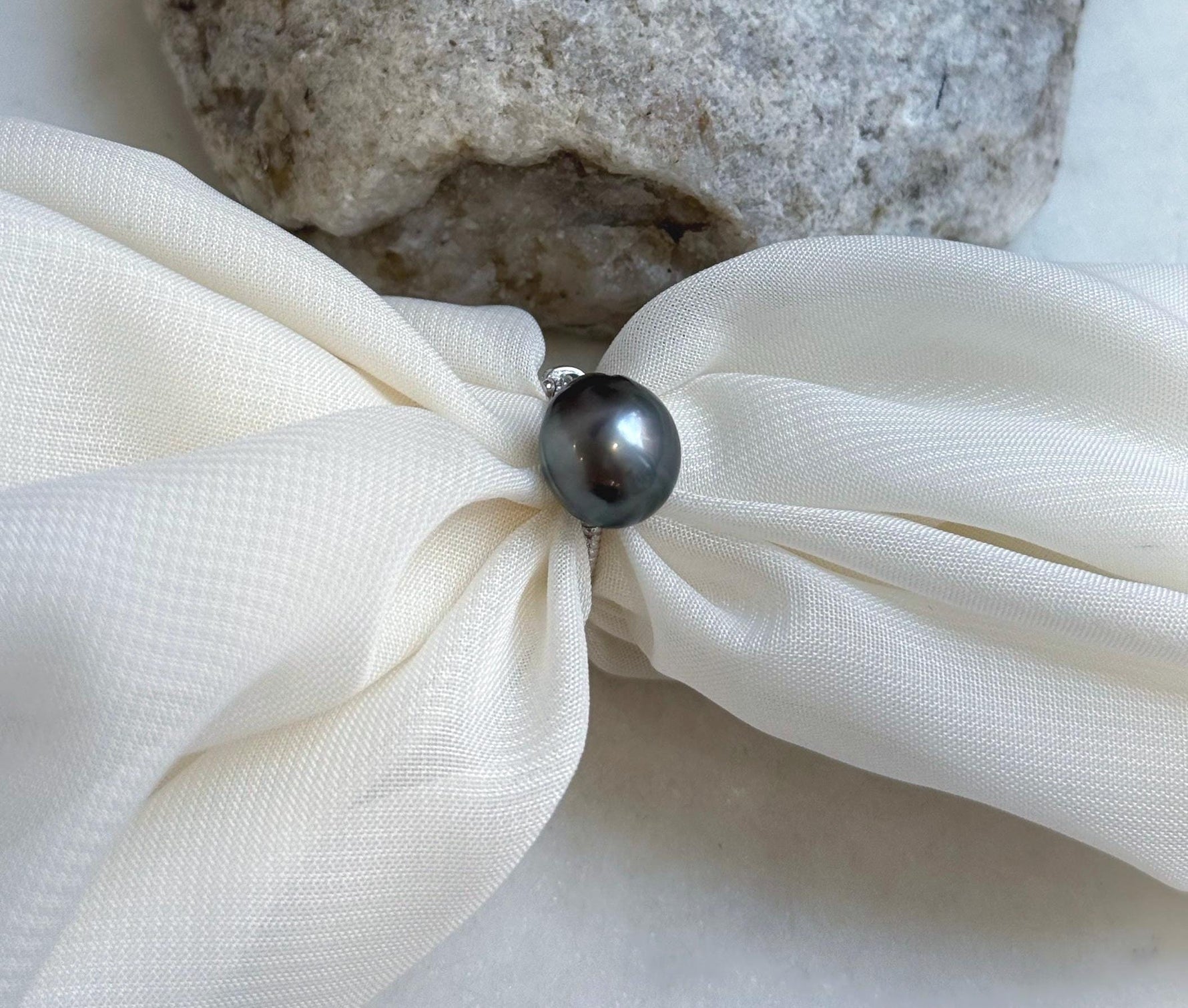11.1x12.5mm Tahitian Ocean Platinum Pearl Ring: Extreme luster mirrored, S925 silver Minimalist adjustable Ring.Pearl Jewelry Idea