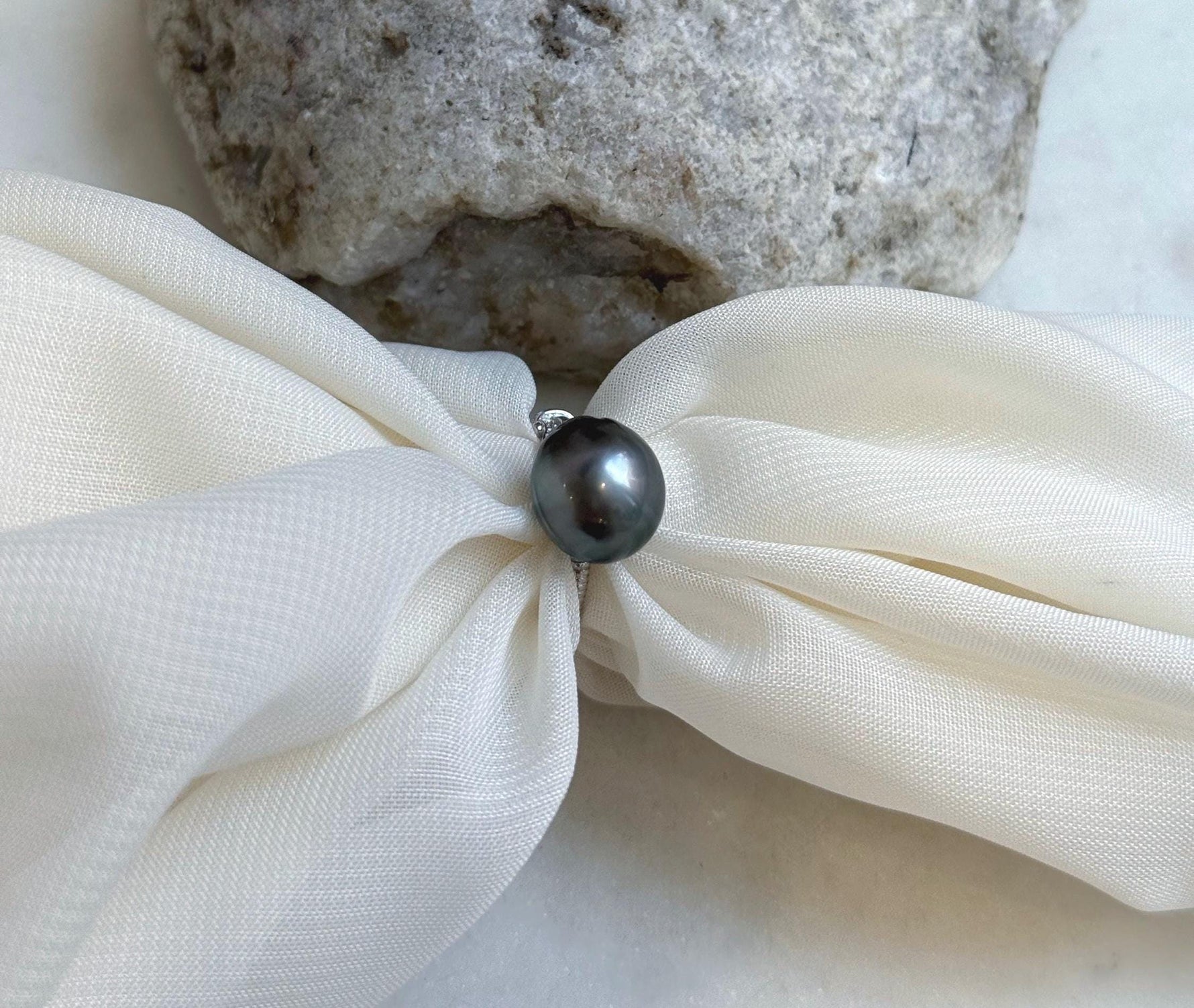 11.1x12.5mm Tahitian Ocean Platinum Pearl Ring: Extreme luster mirrored, S925 silver Minimalist adjustable Ring.Pearl Jewelry Idea