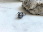 11.1x12.5mm Tahitian Ocean Platinum Pearl Ring: Extreme luster mirrored, S925 silver Minimalist adjustable Ring.Pearl Jewelry Idea