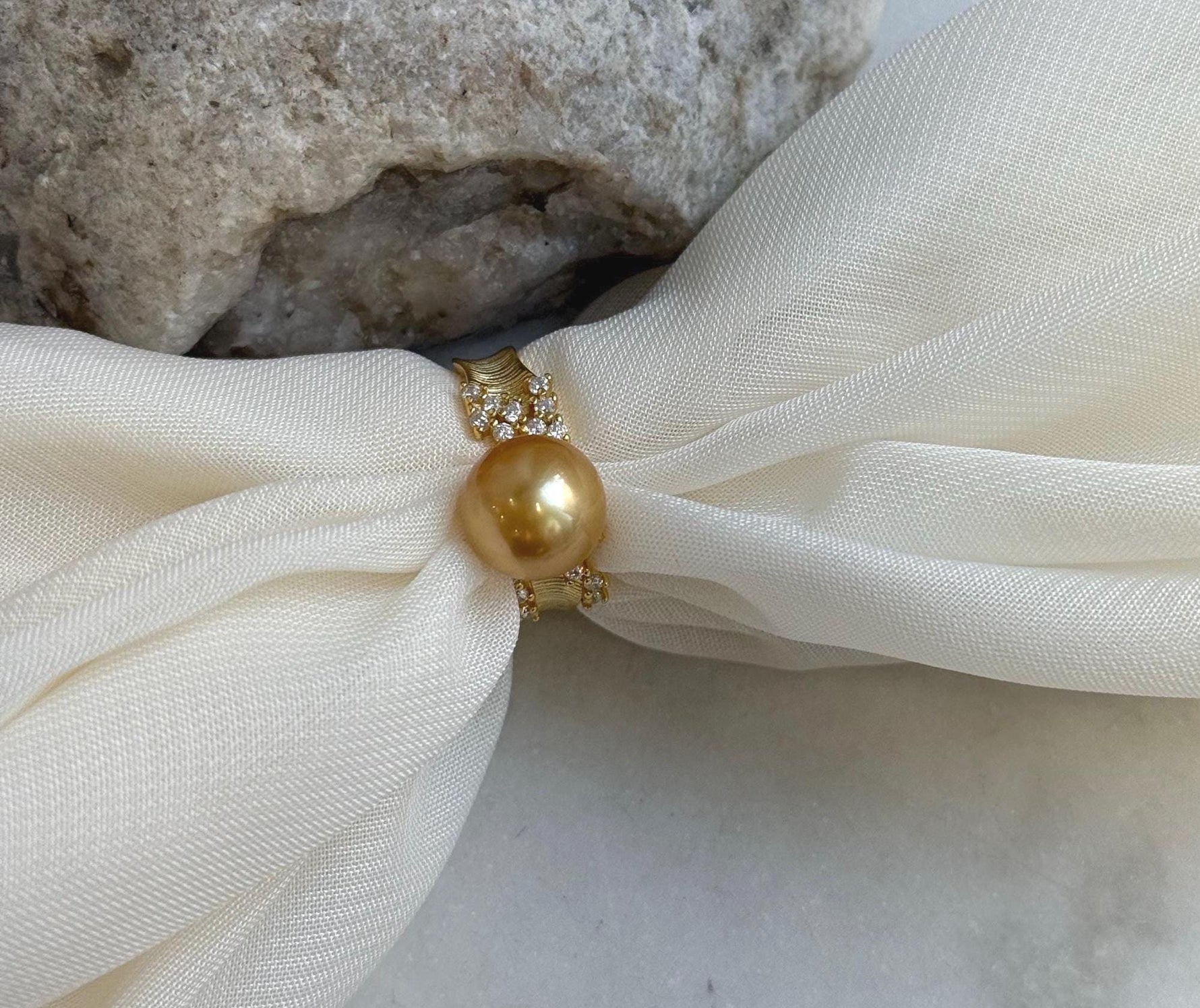 10.3mm South sea deep golden ocean pearl Ring: Extreme luster mirrored, S925 silver with gold plated adjustable Vintage Ring. office pearl ring