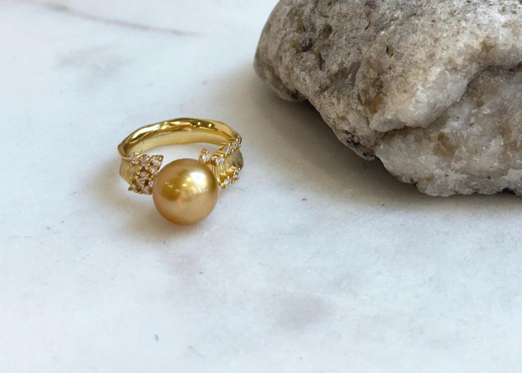 10.3mm South sea deep golden ocean pearl Ring: Extreme luster mirrored, S925 silver with gold plated adjustable Vintage Ring.