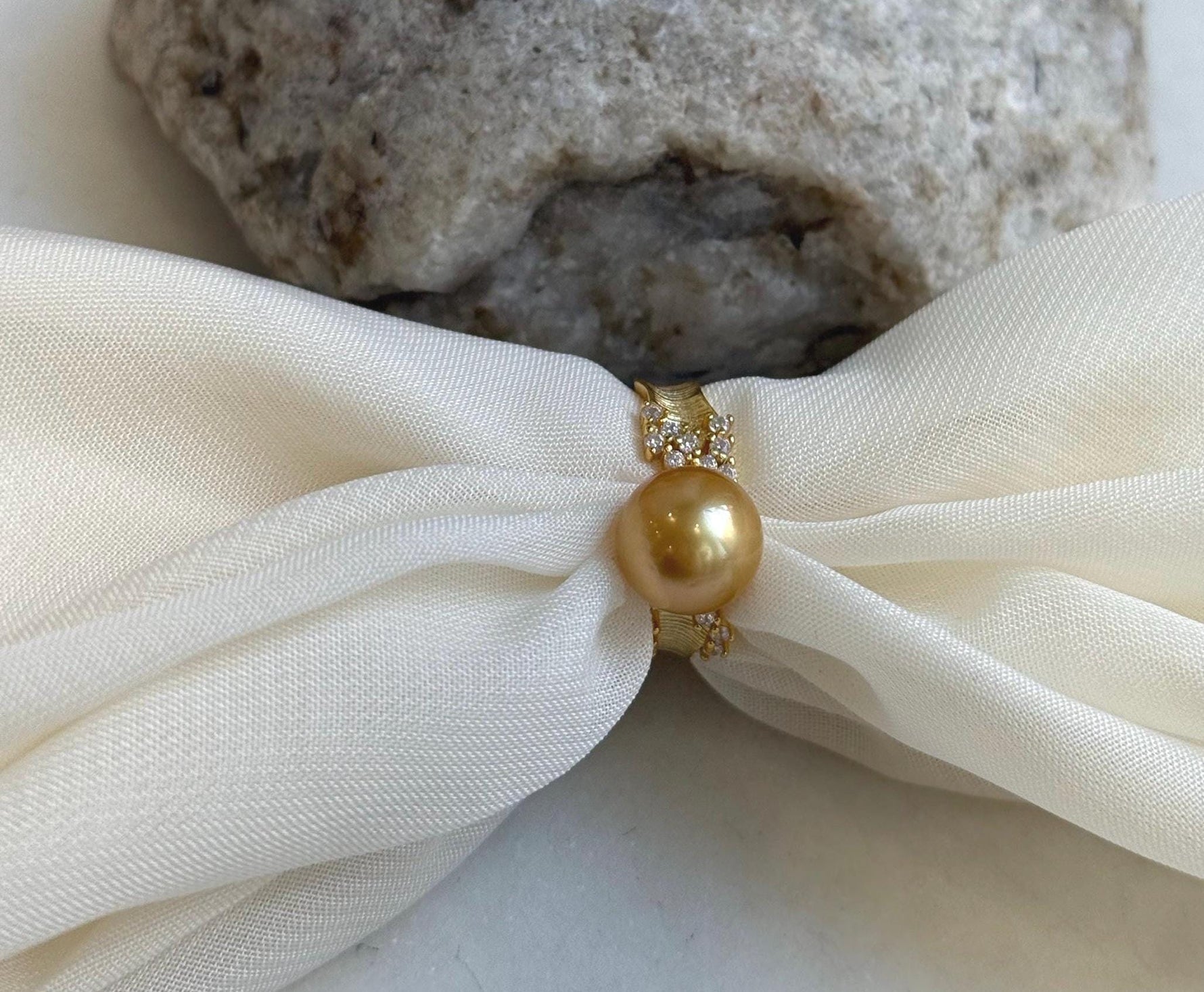 10.3mm South sea deep golden ocean pearl Ring: Extreme luster mirrored, S925 silver with gold plated adjustable Vintage Ring.