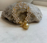 South sea golden pearl Floral Ring brooch pendant 2in1: Extreme strong luster mirrored, 10.7mm, 4x6.7cm, s925 silver chain not included. Christmas brooch