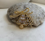 South sea golden pearl Christmas Bell brooch: Extreme luster mirrored, 9.5mm, 5x4.2cm.