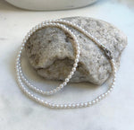 Elly‘s 3.1mm+ Freshwater cold white pearls necklace: Extreme luster mirrored, s925 silver 17.9” necklace. Pearl jewelry idea