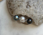 Tri Tahitian Australian ocean white pearls Ring: Extreme luster mirrored, 10.3-10.7mm. S925 silver adjustable Vintage Ring.