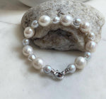 7.6-11.4mm White Pearls Bracelet, Extreme luster mirrored, 8.1” knot, S925 silver bracelet.