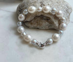 7.6-11.4mm White Pearls Bracelet, Extreme luster mirrored, 8.1” knot, S925 silver bracelet. gift for her anniversary
