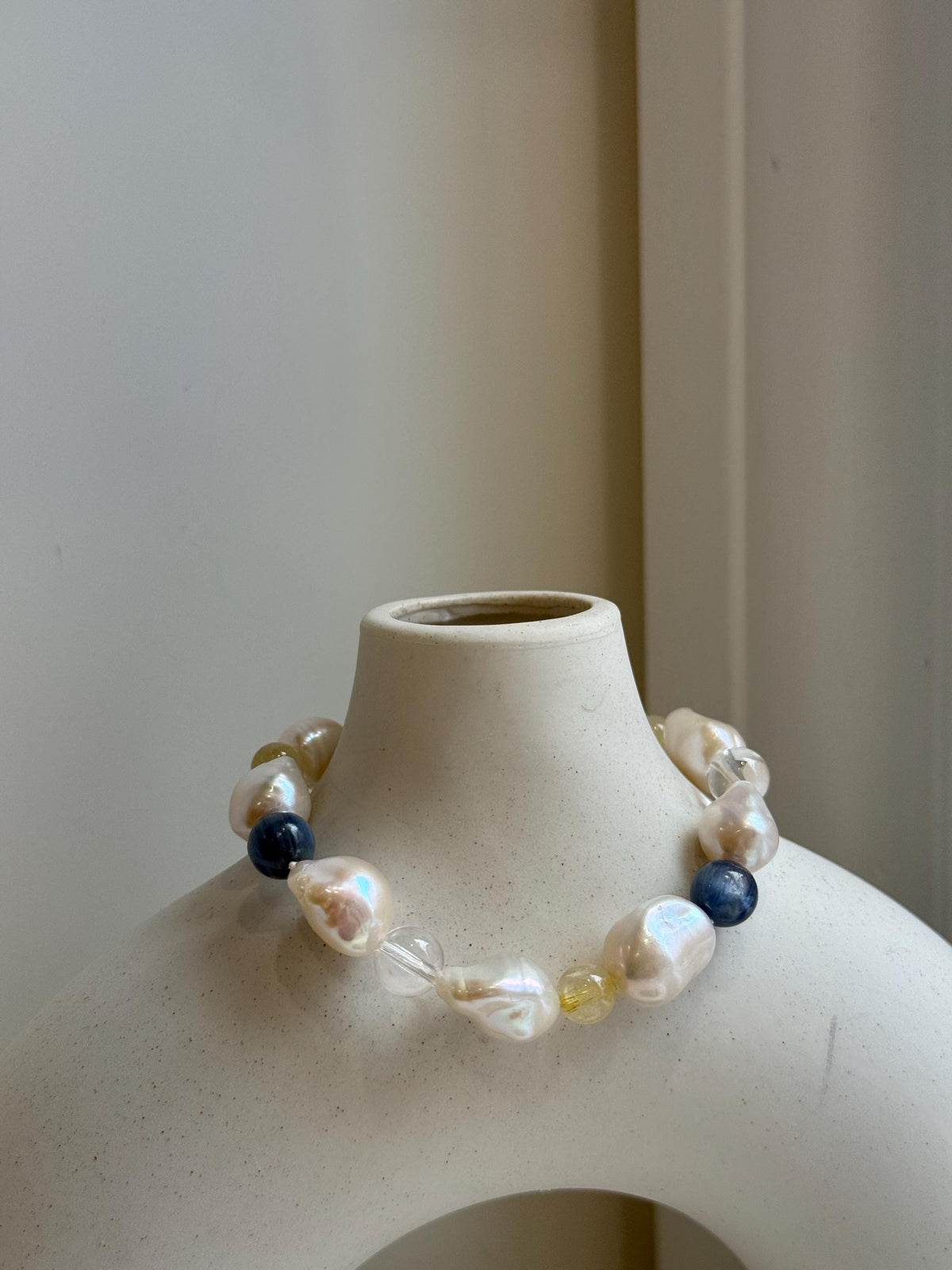 8pcs 10-12.5mm Baroque pearls Braclet: Extreme luster mirrored, 8”, S925 silver Braclet with Crystal Kyanite.