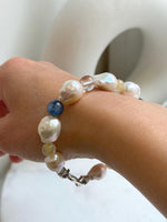 8pcs 10-12.5mm Baroque pearls Braclet: Extreme luster mirrored, 8”, S925 silver Braclet with Crystal Kyanite.